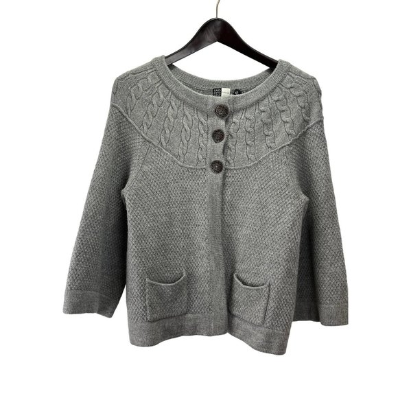 SAKS 5TH AVE Threads 100% Merino wool Grey Crop Cardigan Sweater, women’s size X - Picture 1 of 7